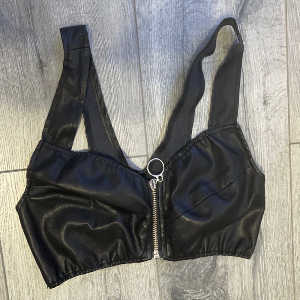 Leather zip up crop top